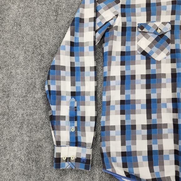 Ted Lapidus Shirt Mens Medium Geometric Check Long Sleeve Casual Button Down - Picture 8 of 16